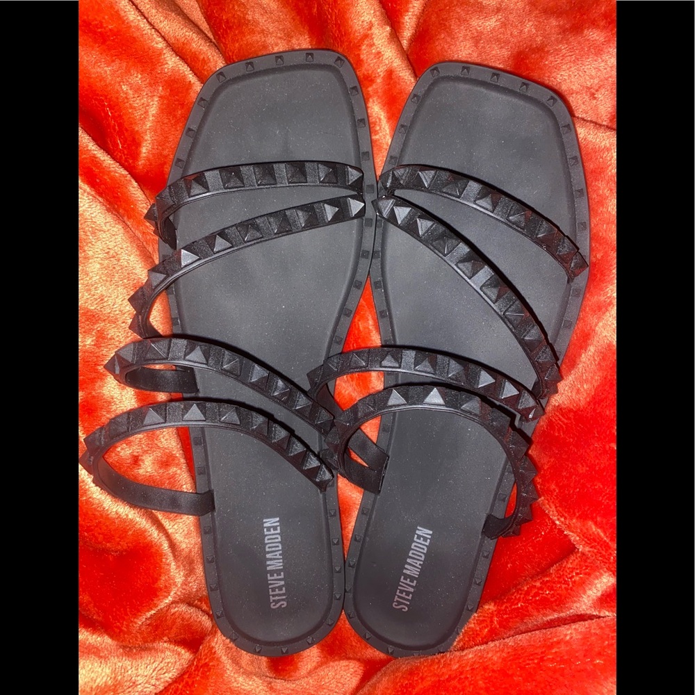 Steve Madden Black Studded Strappy Slide Sandals